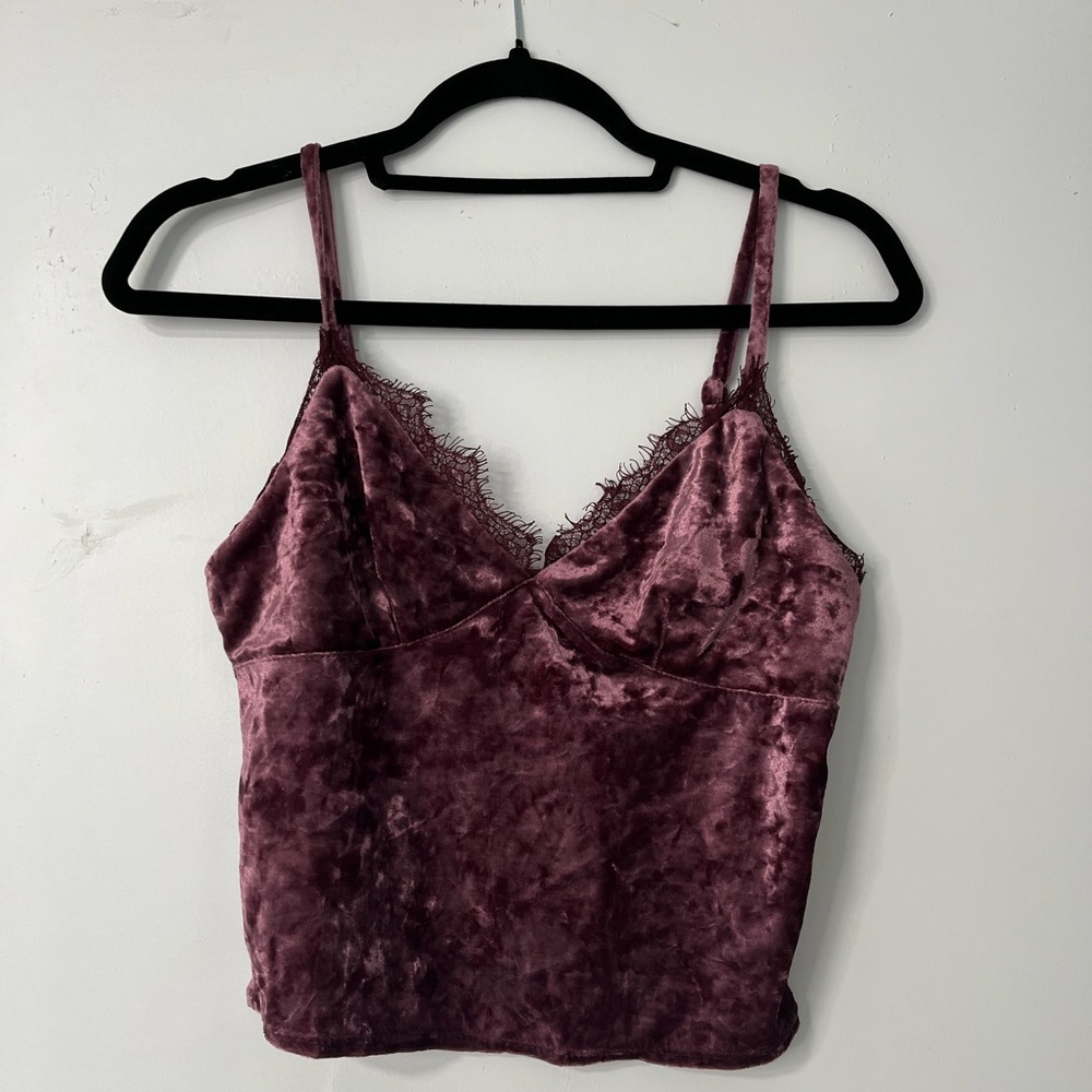 Purple velvet crop top | spaghetti strap | with lace | size medium